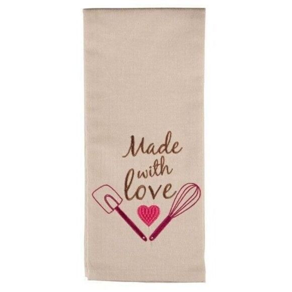 Made with Love Kitchen Tea Towels Embroidered Set of 2 Kitchen Utensil Design - Picture 1 of 2